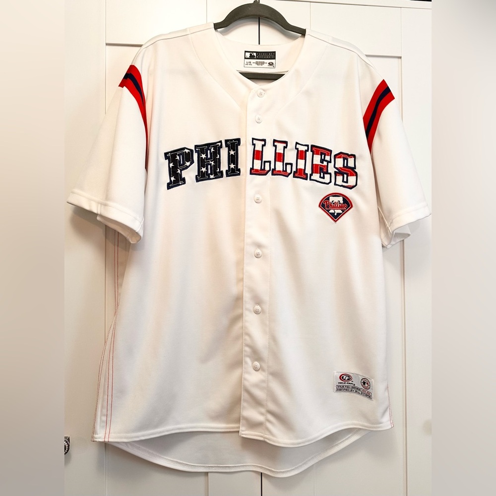 PHILLIES Button Front Jersey Men’s Sz LG FIRM!